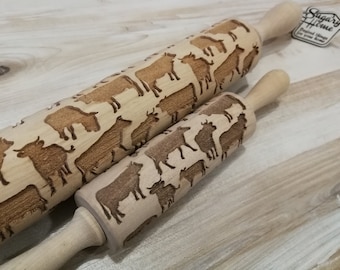 Rolling Pin "Cows, milk, cookies" Handmade Wooden rolling pin cookie, gingerbread