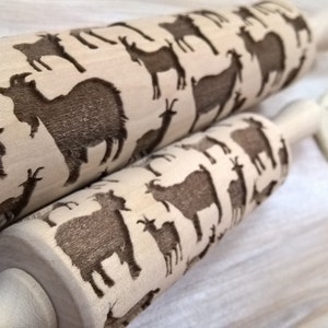 Rolling Pin Wooden Laser Cut Stylish Goats, Nanny-goats Pattern Embossing image 1