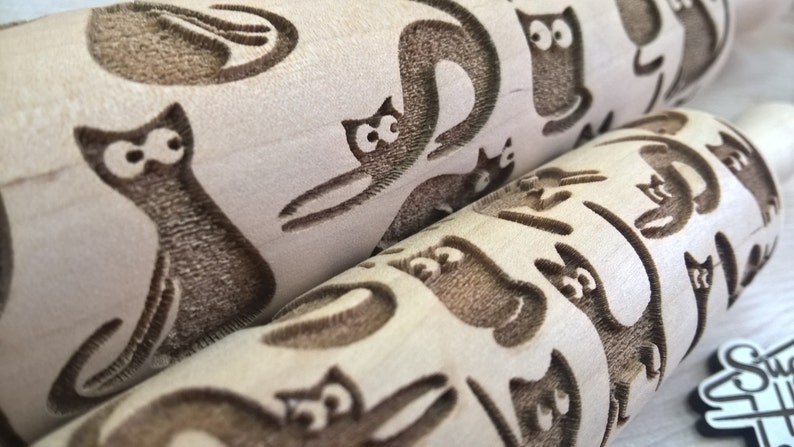 CATS Rolling Pin Wooden rolling pin Laser Cut Pattern Embossing image 2