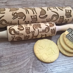 CATS Rolling Pin Wooden rolling pin Laser Cut Pattern Embossing image 4