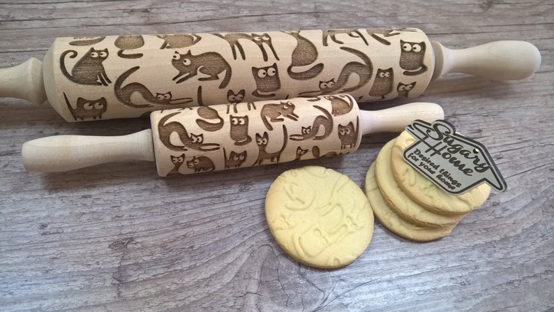 CATS Rolling Pin Wooden rolling pin Laser Cut Pattern Embossing image 4