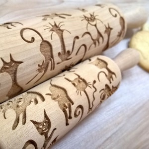 Rolling Pin Funny Сrazy Cats Pattern Embossing Laser Cut