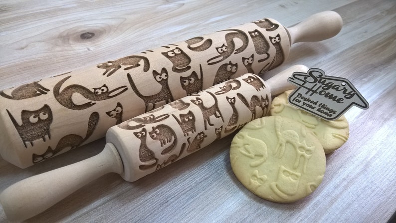CATS Rolling Pin Wooden rolling pin Laser Cut Pattern Embossing image 3