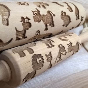 Wooden Rolling Pin &quot;Safari Animals&quot; Handmade wooden rolling pin Pattern Embossing Laser Engraved