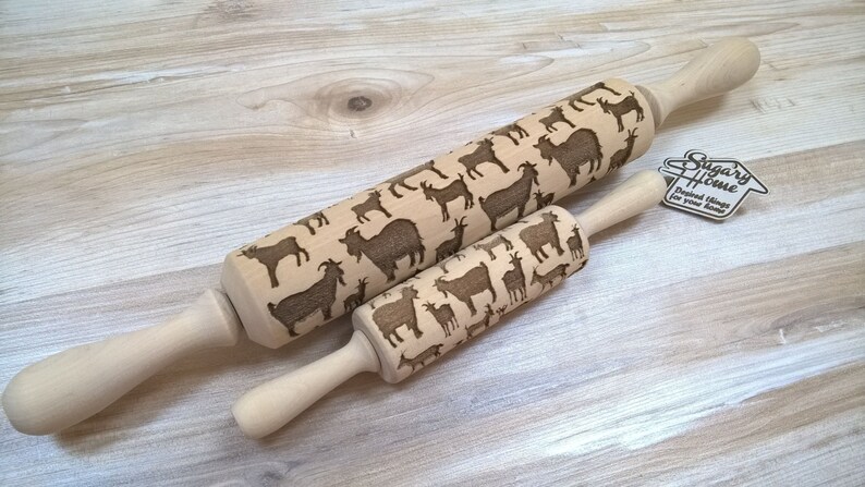 Rolling Pin Wooden Laser Cut Stylish Goats, Nanny-goats Pattern Embossing image 3