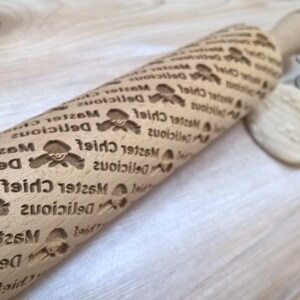 Wooden Rolling Pin Laser Engraved Print - Master Chief, Delicious - Pattern Embossing