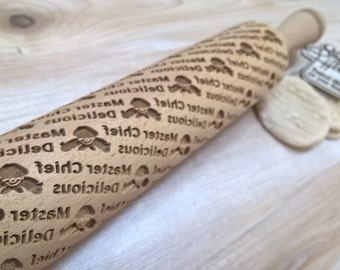 Wooden Rolling Pin Laser Engraved Print - Master Chief, Delicious - Pattern Embossing