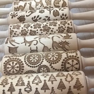 Handmade Wooden Rolling Pin SET OF 5 SMALL  Laser Cut Embossing Any 5 patterns