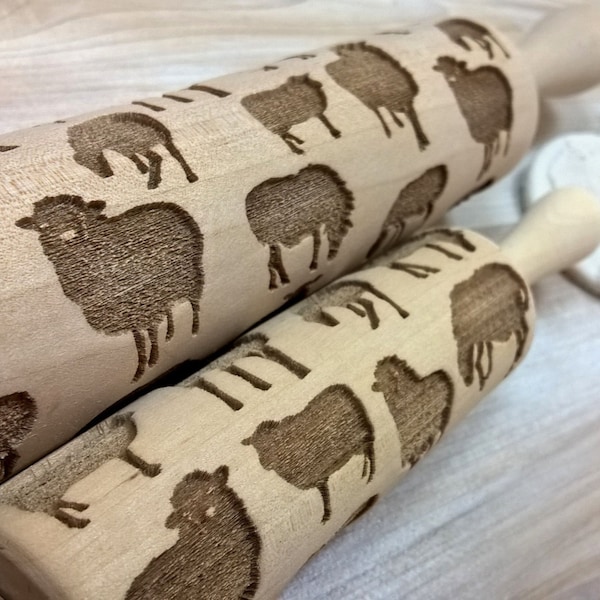 Rolling Pin Wooden Laser Cut Stylish Sheeps, Rams Pattern Embossing