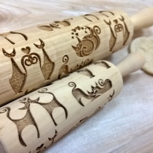 Cats Lovers Wooden Rolling Pin Love Pattern Embossing Laser Cut