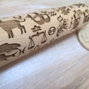 Wooden Rolling Pin &quot;Zodiac Pattern&quot; Laser Cut Embossing Rolling pin Wooden rolling pin