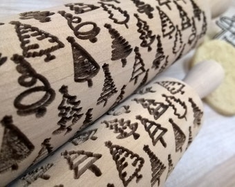 Wooden Rolling Pin "Christmas tree" Laser Engraved Merry Christmas Pattern Christmas Gift