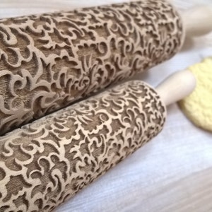Wooden Rolling Pin &quot;The lace pattern&quot; Laser Cut Embossing Rolling pin Laser engraved wooden rolling pin