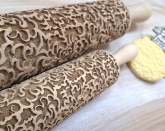 Wooden Rolling Pin "The lace pattern" Laser Cut Embossing Rolling pin Laser engraved wooden rolling pin