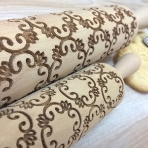 Wooden Rolling Pin Laser Engraved Tracery Pattern Embossing