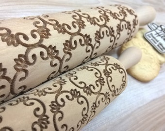 Wooden Rolling Pin Laser Engraved Tracery Pattern Embossing