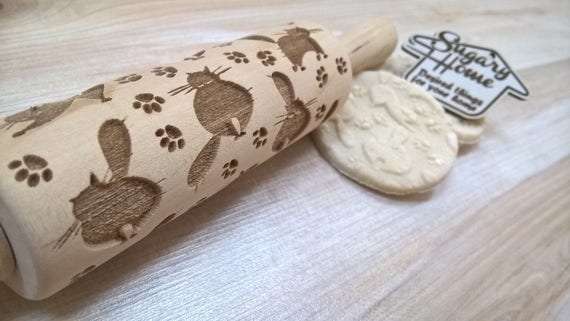 Rolling Pin Glamorous Cats Pattern Embossing Laser Cut Small Big