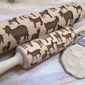 Rolling Pin Wooden Laser Cut Stylish Goats, Nanny-goats Pattern Embossing image 2
