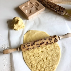 Wooden Rolling Pin &quot;SET OF 5  BIG &quot; Laser Cut Embossed Any 5 patterns