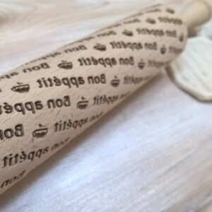 Wooden Rolling Pin Laser Engraved Print - Tasty cookies - Pattern Embossing