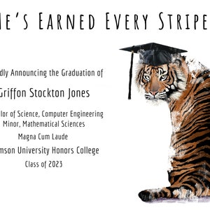 Tiger Graduation Announcement, Clemson Graduation Announcement, LSU Graduation Announcement, Princeton Graduation Announcement, Auburn Grad