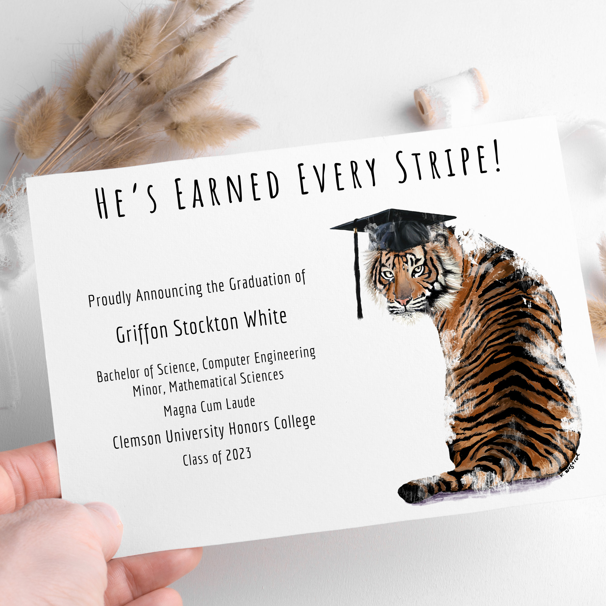 Tiger Graduation Announcement, Clemson Graduation Announcement, LSU Graduation Announcement