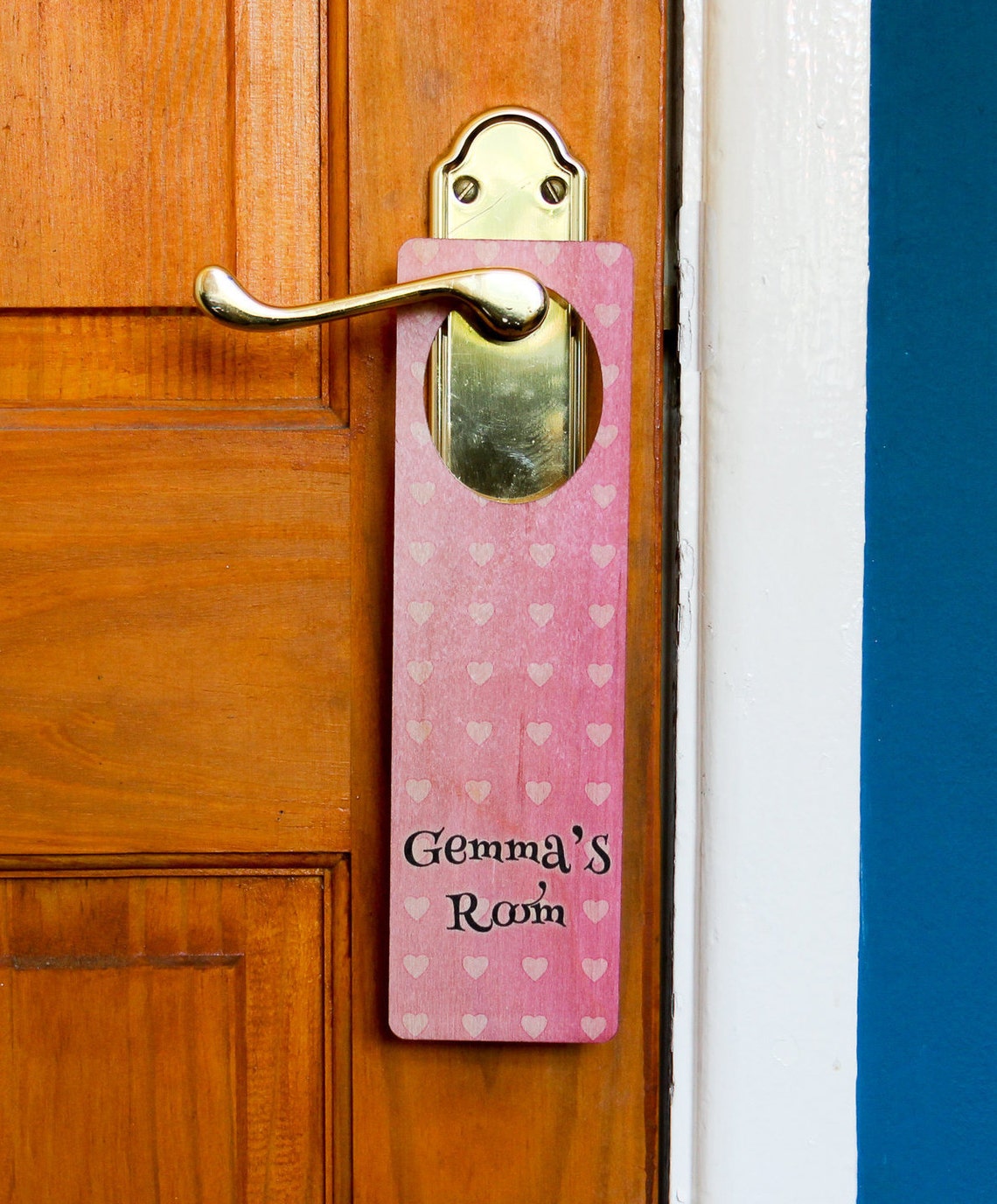 Personalised Bedroom Door Hanger Pink Hearts Design Etsy