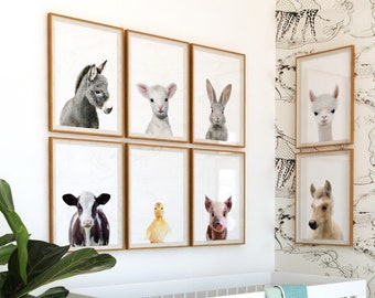 Farm animal prints - set of 8 PRINTABLE art set, Farm animals, Rabbit print, Art print, Nursery animal wall art, Farm animal nursery TCP34_