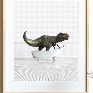 Dinosaur Print, Tyrannosaurus Rex - T-Rex, Animals in Bathtubs, Bathroom Wall Art by The Crown Prints, Dinosaur artwork, Kids Bathroom Decor