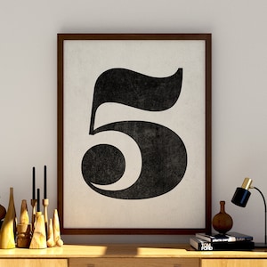Number 5 sign, Number prints, PRINTABLE wall art, Black and white art, Scandinavian art, Minimalist decor, Modern art, Minimalist print, Wal