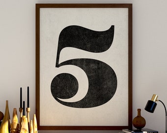 Number 5 sign, Number prints, PRINTABLE wall art, Black and white art, Scandinavian art, Minimalist decor, Modern art, Minimalist print, Wal