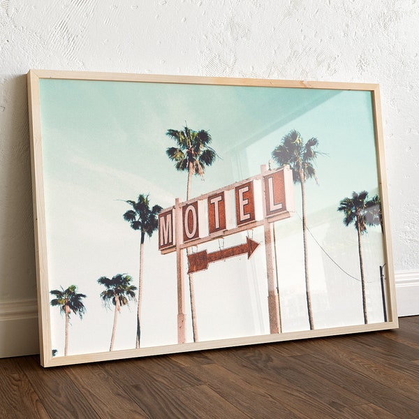 Large wall art, Motel print, DIGITAL DOWNLOAD, California wall art, Retro decor, Palm trees print, Trendy wall decor, Horizontal poster