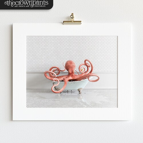 Giraffe Print Animals in Bathtubs Bathroom Wall Art by the Etsy