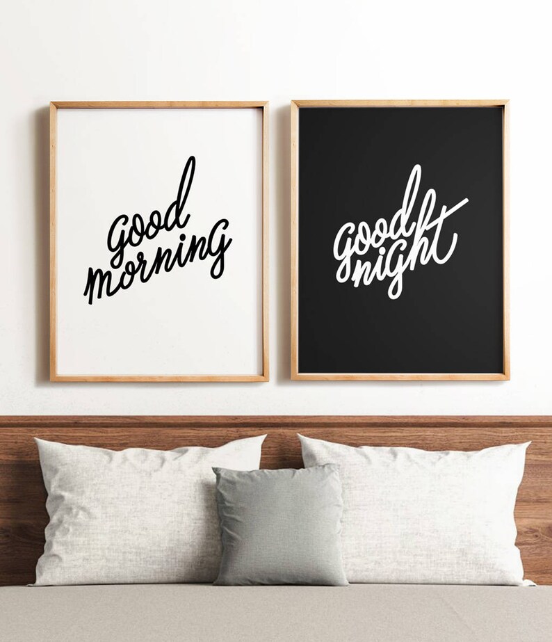 Bedroom Art Set PRINTABLE Art Good Morning Good Night Black Etsy