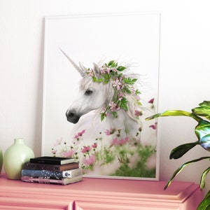 Arredamento unicorno, ARTE STAMPABILE, Arte della camera per ragazze, arte della parete unicorno, poster grande, arredamento dell&#39;asilo nido, stampa corona di fiori, arredamento Boho, parete Boho