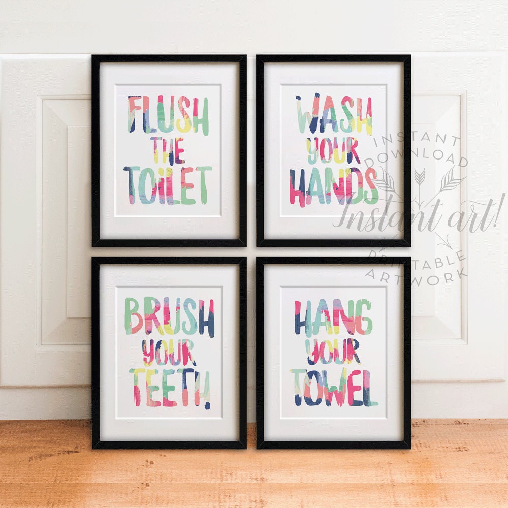 Kids bathroom art 4 PRINTABLES: flush the toiletwash your | Etsy