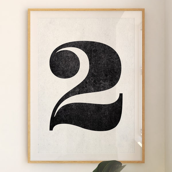 Number 2 sign, Number prints, PRINTABLE art, Black and white art, Scandinavian decor, Minimalist decor, Modern art, Minimalist Wall art