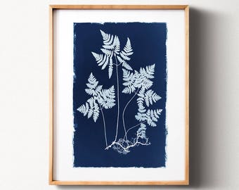 Fern print, PRINTABLE art, Botanical print, Botanical cyanotype, Navy blue art, Blue wall art, Blue artwork, Indigo blue print, Photography