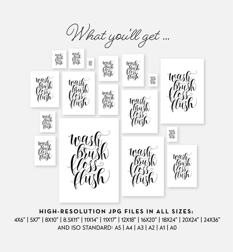 Wash Brush Floss Flush Kids Bathroom Art PRINTABLE Art Etsy
