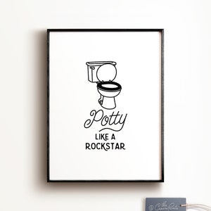 Potty like a rockstar, Funny bathroom art, PRINTABLE art, Bathroom decor, Funny wall art, Funny bathroom signs, Kids bathroom decor, Art image 2