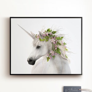 Unicorn wall art, PRINTABLE ART, Girls room art, Unicorn decor, Large poster, Nursery decor, Flower crown print, Boho decor, Boho wall image 3