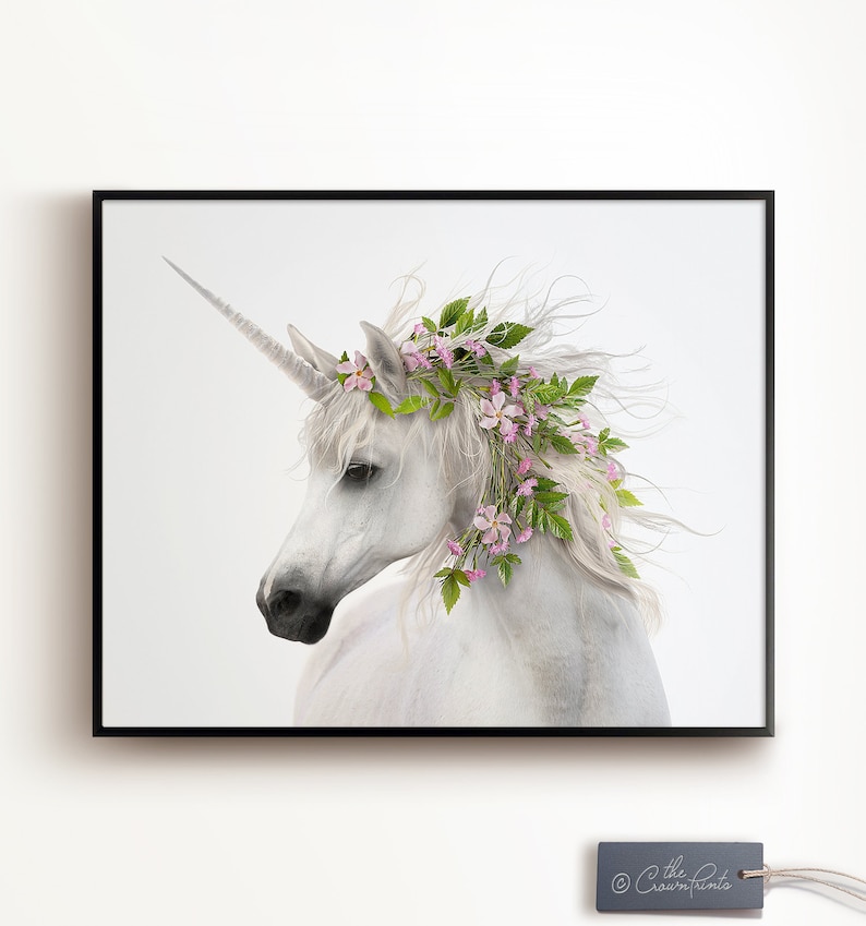 Unicorn wall art, PRINTABLE ART, Girls room art, Unicorn decor, Large poster, Nursery decor, Flower crown print, Boho decor, Boho wall image 3