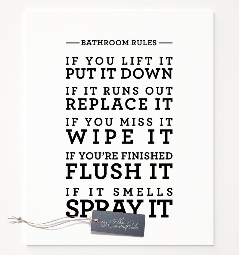 Bathroom Rules DIGITAL DOWNLOAD Bathroom Wall Decor Flush Etsy