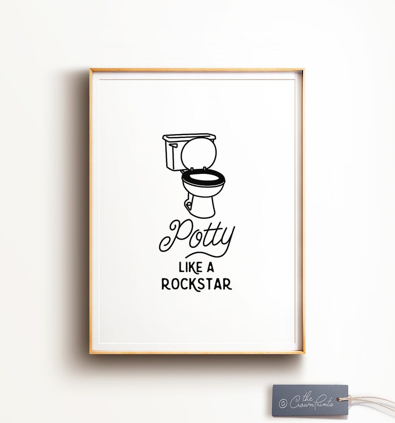 Potty like a rockstar, Funny bathroom art, PRINTABLE art, Bathroom decor, Funny wall art, Funny bathroom signs, Kids bathroom decor, Art image 1