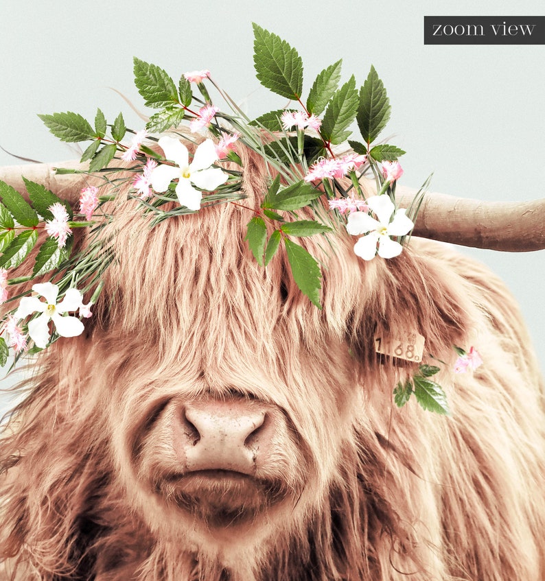 Highland Cow With Flower Crown Vertical Artwork From the Crown - Etsy
