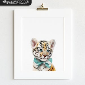 Tiger print Nursery animal PRINTABLES with bowties by The Crown Prints, Baby room wall art, Baby animal prints for nursery, Bow ties image 2