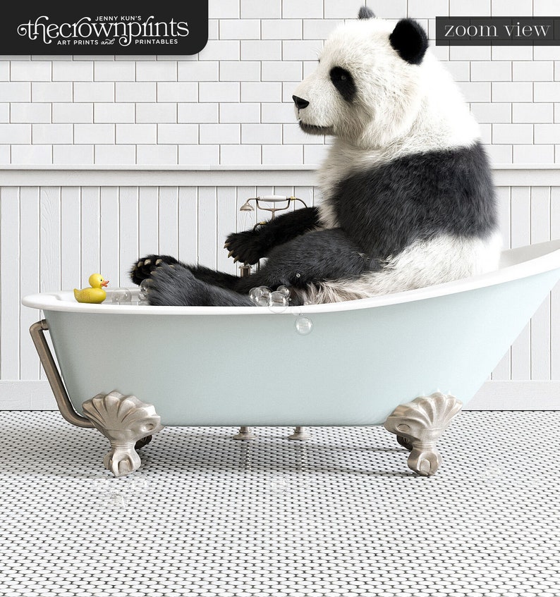 Panda in Bathtub PRINTABLE Art Animals in Bathtub Print by Etsy