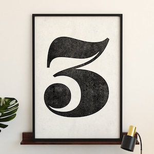 Number 3 sign, Number prints, PRINTABLE art, Black and white art, Scandinavian decor, Minimalist decor, Modern art, Large wall art, Poster