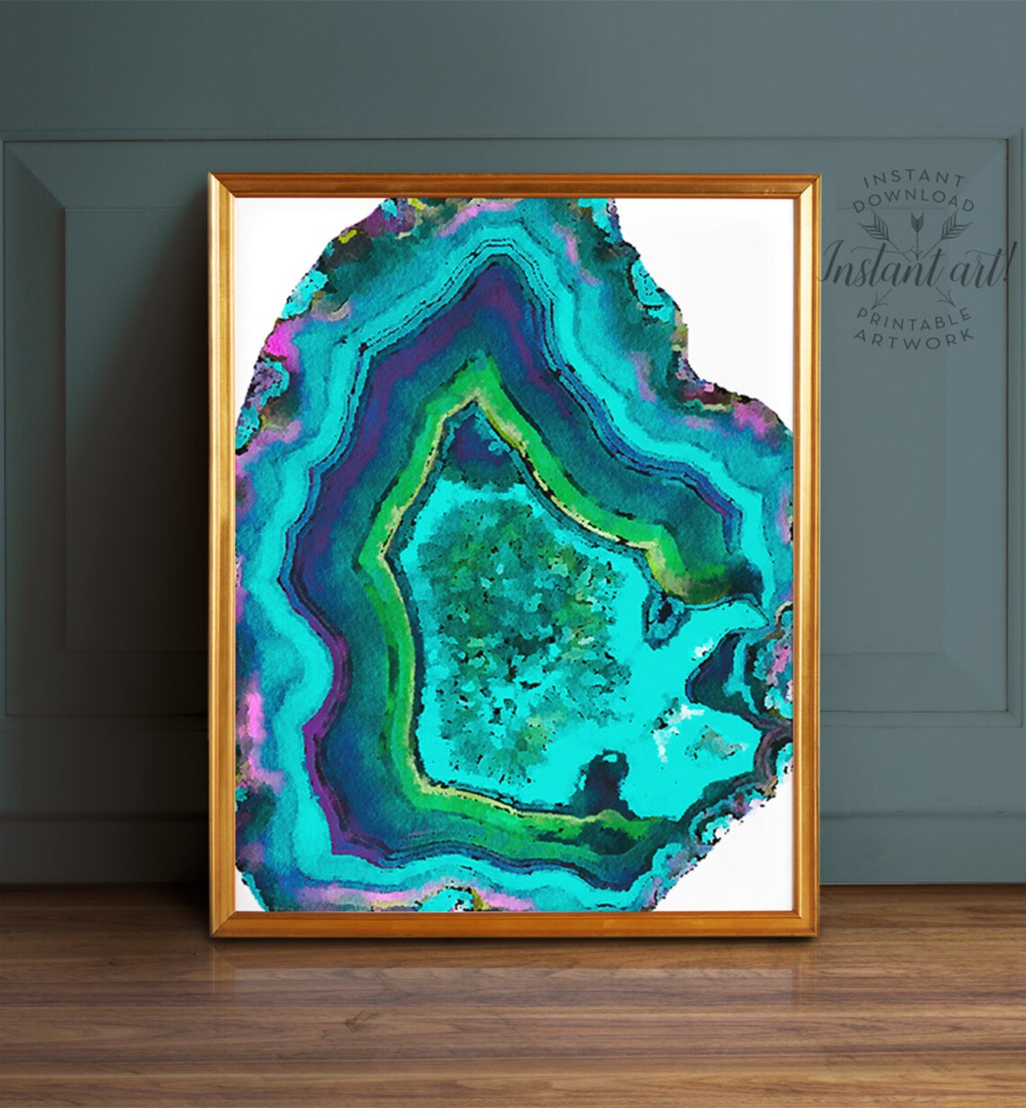 Watercolor Agate Print Teal Art PRINTABLE Art Agate Art - Etsy