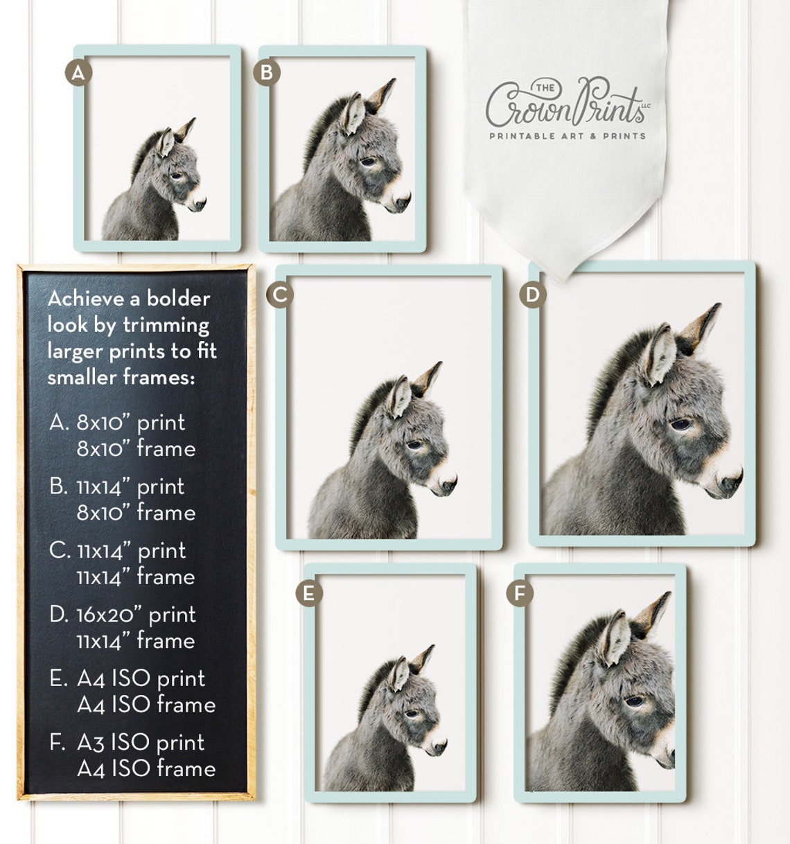 Baby donkey print Farm animal nursery The Crown Prints Etsy